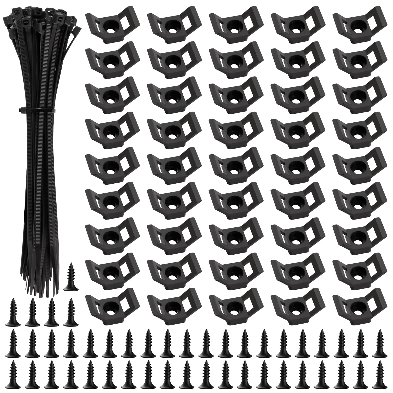 VooGenzek 45 Sets 12.5 * 15.5 mm Saddle Type Cable Tie Mount Bases, Saddle Type Mount Wire Holder, with M3.5 Screws and Cable Ties, for Wire and Cable Tidy, Black