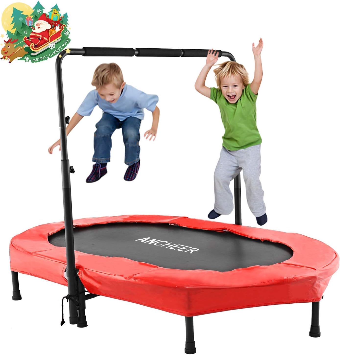 ANCHEER Kindertrampolin, Garten Trampolin für zwei Kinder Indoor / Outdoor zusammenklappbar mit verstellbarem Handlauf Eltern-Kind-Trampolin Fitness Maximale Gewicht Beträgt 100KG. (Rot.)