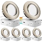 KnLnny Ware Brushed Nickel Gimbal Recessed Lighting 4 Inch 6 Pack, Ajustable Eyeball canless recessed Light with Junction Box,9W 750LM,Dimmable,5CCT Selectable