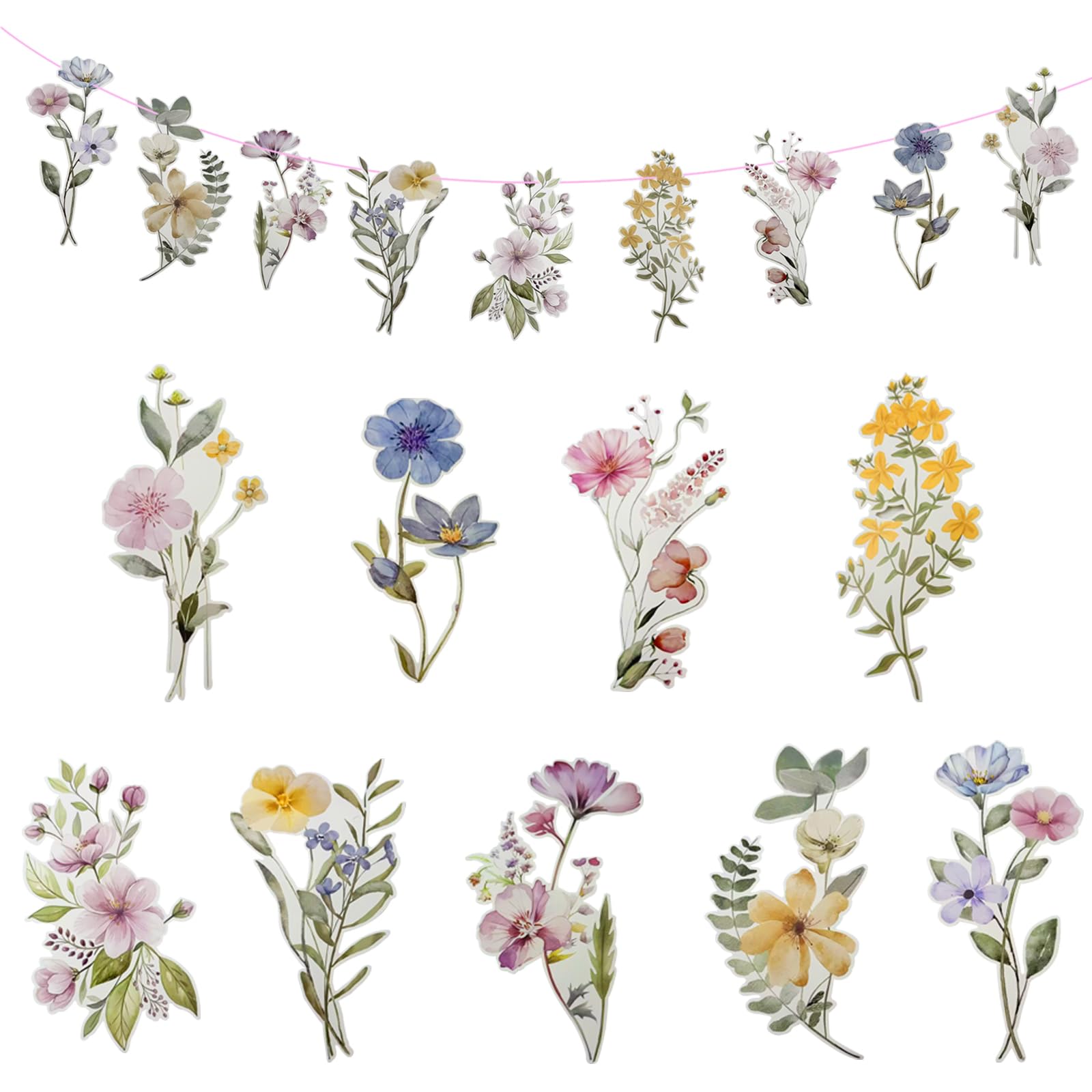 KASESSS 2 Pieces Flower Banner, Colorful Wildflower Banner, Paper Flower Garland Spring Party Decorations, Floral Party Decorations for Birthday Baby Shower Wedding Indoor Outdoor Wall Garden Decor