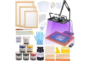 Caydo 54 PCS All-In-One Screen Printing Kit with 100W LED UV Exposure Light, 3 Sizes Wood Screen Printing Frames, 6 Colors Sc