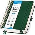 EMSHOI Spiral Notebook College Ruled, 300 Numbered Pages, A5 Small Hardcover Leather, 100 GSM Thick Lined Journal for Women Men Work Writing Journaling Note Taking, 5.7" x 8.22", Dark Green