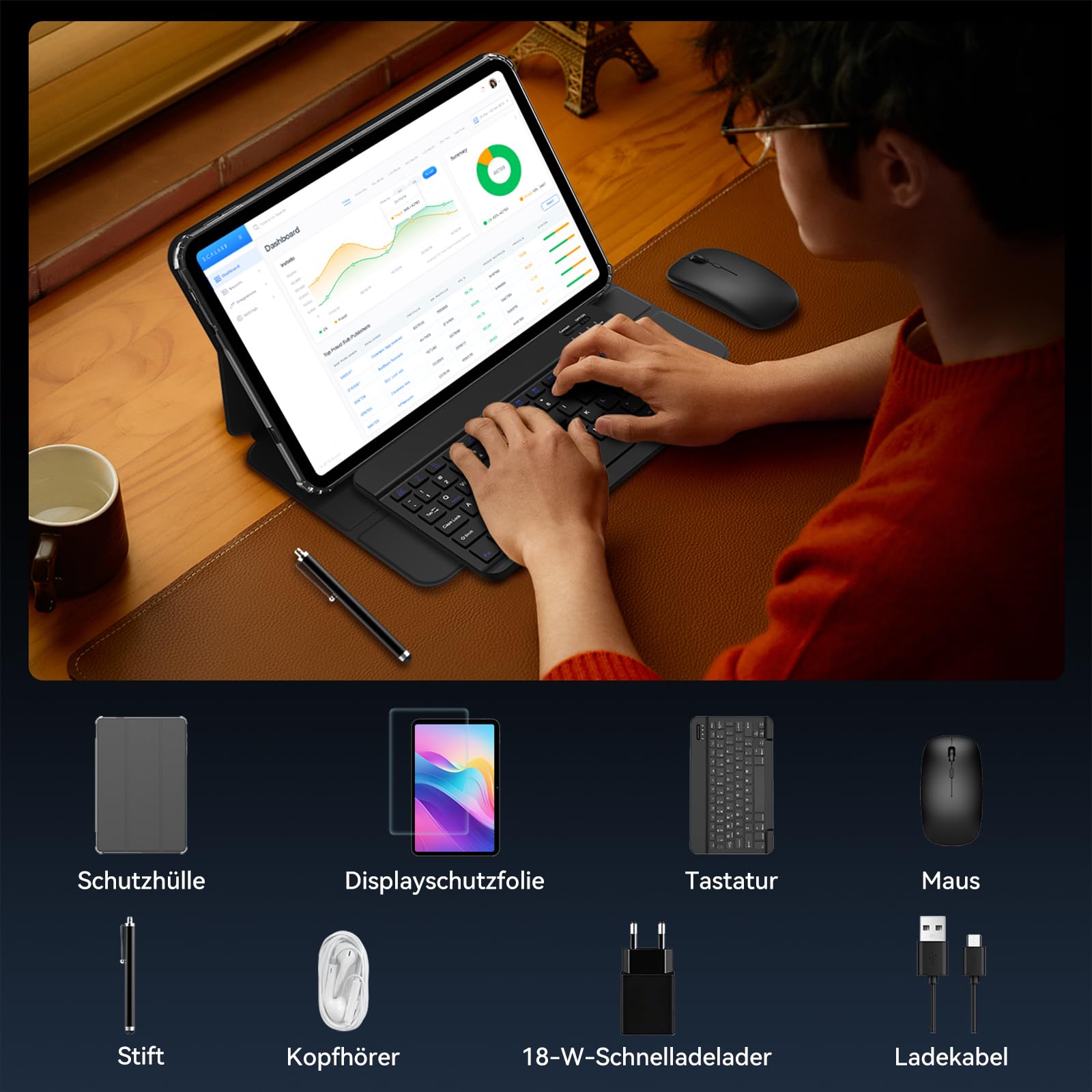 T60 Pro Tablet 13.4 Zoll, Tablet Android 16 mit Tastatur, 120Hz FHD Display, 24GB RAM+256GB ROM, 10000mA, Widevine L1, Octa-Core Gaming Tablet für Studium,Arbeit,inkl. Stift & Maus, 4 Jahre Garantie 9