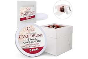 Cakebon Cake Boxes with Boards - 8 Inch Round Cake Drum White (1-pack) - Box With Window for Birthdays, Weddings and Parties