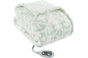 Beautyrest Ultra Soft Sherpa Berber Fleece Electric Poncho Wrap Blanket Heated Throw with Auto Shutoff, 50 in x 64 in, Dusty Blue Lattice