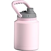 Asobu Mini Stainless Steel Double Walled Vacuum Insulated 33 Ounce Jug With Full Hand Easy Carry Handle and Pop Up Straw (Pink)