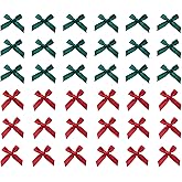 Sowaka 50 Pcs Mini Satin Bowknot Ribbon Bows Flower Supplies for Gift Present Wrapping Scrapbooking Décor Sewing DIY Crafting Project Christmas Thanksgiving Wedding Parties Decoration (Red and Green)