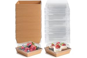 NORXZIORE Charcuterie Boxes 50 Pack with Clear Lids, Square Disposable Paper Food Containers to Go Bakery Boxes for Strawberries, Sandwich, Cupcakes, Donuts, Party, Wedding, Outdoors and Home Use (Brown)