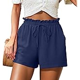 FREEOAK Womens Summer Shorts with Pockets High Waisted Wide Leg Cute Ruffle Waist Drawstring Casual 2026 Vacation Outfit