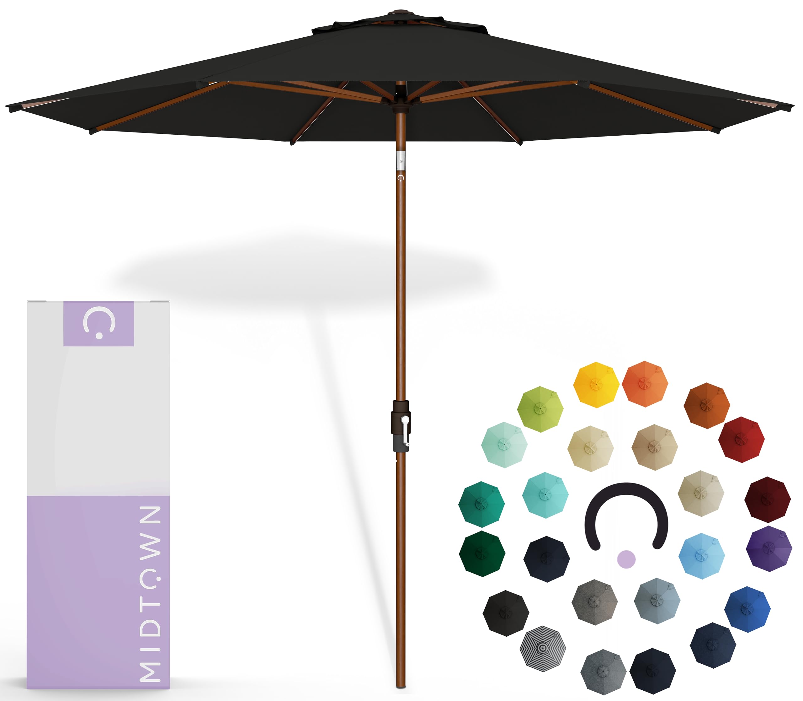 Photo 1 of * USED/ UNTESTED*** Midtown Umbrellas Sunbrella Umbrella Outdoor Patio Umbrella 2-9 Feet in Sunbrella Black Acrylic Fabric, Auto-Tilt Aluminum Frame For Backyard Umbrella, Deck Umbrella & Porch Umbrella - Wooden Pole