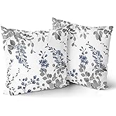 Leaf Branch Throw Pillow Covers - Vintage Blue and Grey Floral Leaves Pillow Cases 18x18 Inch Modern Decorative Pillowcases Farmhouse Flower Ink Painting Cushion Covers Set of 2