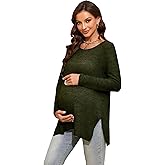 Smallshow Women's Maternity Shirts Side Split Long Sleeve Pregnancy Tops Clothes