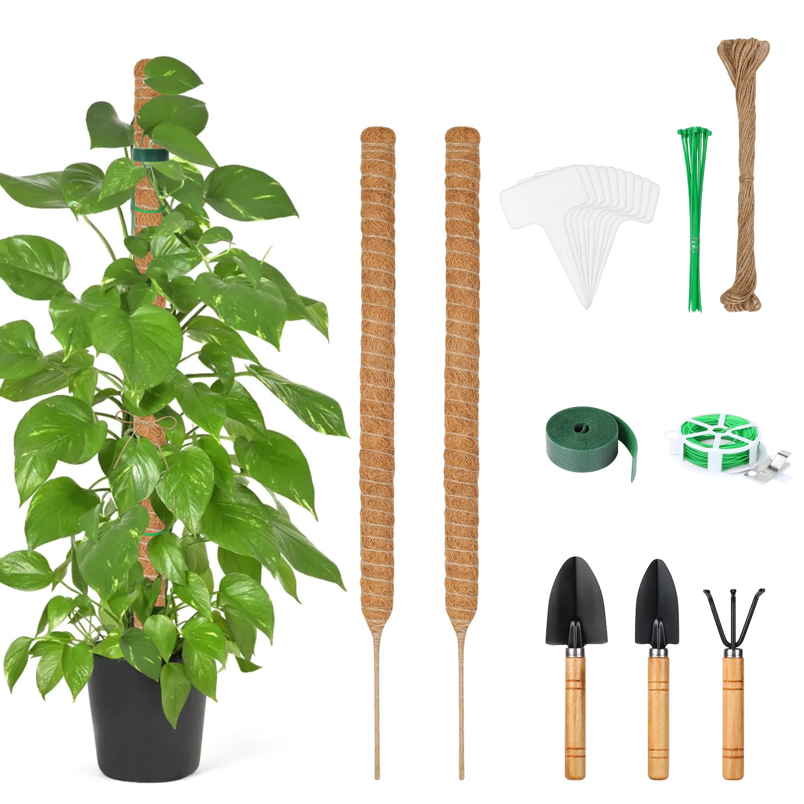 Furuising 2 Pack Long Moss Pole 70cm/27in, Bendable Moss Pole for Monstera, Monstera Support, Plant Supports for Indoor Plants with 6 Accessories for Cheese Climbing Plant Growth
