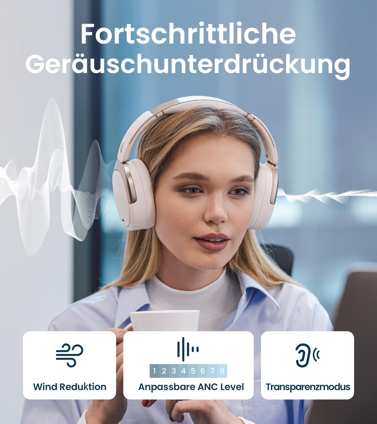 Edifier WH950NB (2026) Faltbarer Over-Ear Kopfhörer mit Hybrid Active Noise Cancelling. LDAC Codec mit Hi-Res Audio und Custom EQ über App. Bis zu 80 Std. Akkulaufzeit. Bluetooth V5.4 (Weiß) 2
