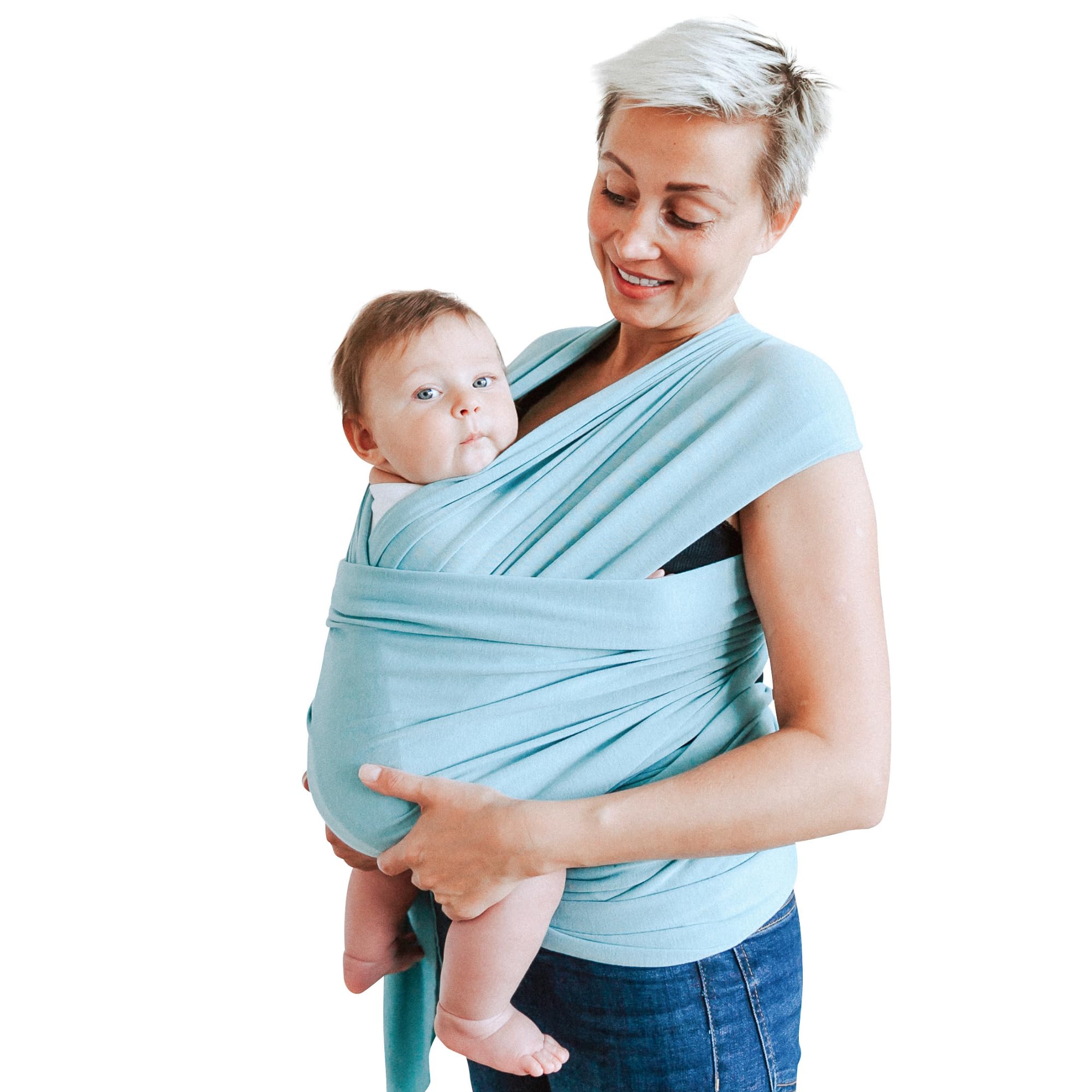 Baby Sling Wrap Newborn to Toddler Carrier 7-35lb - Soft Stretchy Baby Wrap Sling - Safety Tested - Hands-Free Baby Wrap Carrier - Newborn Sling (Neutral Blue)