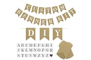 YUNSHANGMO DIY Brown Banner Set, Personalized Banner Party Decorations Supplies Custom Signs, Handwriting Banners Include 26 Letters Stencil