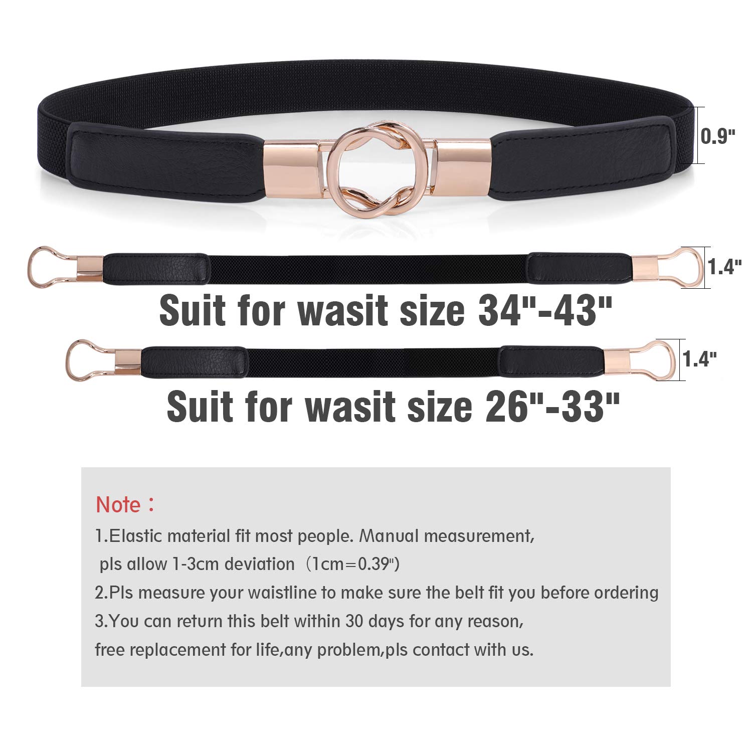 Fashion Womens Waist Belt Skinny for Dress,Ladies Gold Buckle Elastic Retro Belt Plus Size for Jeans,Waistband Skinny Thin Belt,Stylish Stretch Thin Waist Belt,Black+Red+Beige,Suit Waist Size 34\