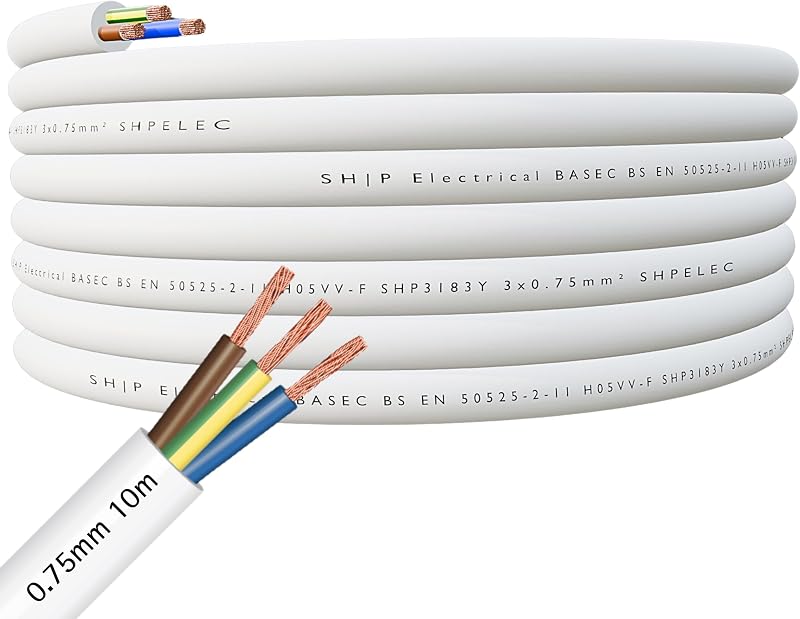 SHPELEC Flexible White Cable 0.75mm 1.0mm 1.5mm 2.5mm BASEC Approved 5m