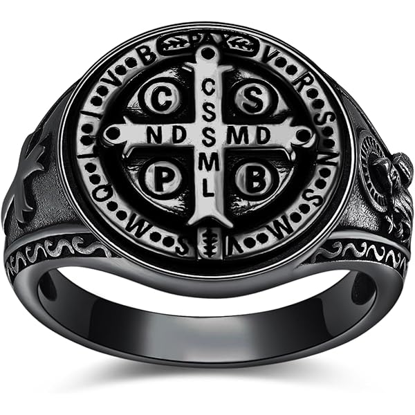 St Benedict Medal Signet Ring, Exorcism Cross Ring Jewelry, Mens