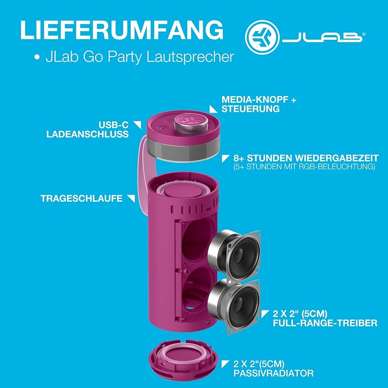 Go Party Tragbarer Bluetooth Lautsprecher 16H+ Akku, Mulberry