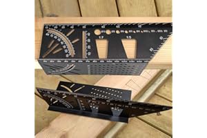 OEREAM Aluminum Alloy Woodworking Square Size Measure Ruler - 3D Mitre Angle Measuring Template Tool - Carpenter's Layout Ruler Gauge Woodworking Accessories - Gifts for Men Dad Father Husband