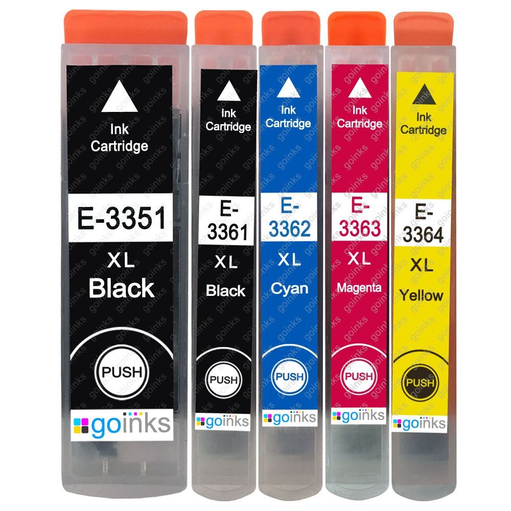 1 Go Inks Set of 5 Ink Cartridges to replace Epson T3357 (33XL Series) Compatible/non-OEM for Epson Expression Premium Printers (5 Inks), Black, Photo Black, Cyan, Magenta, Yellow,. High Capacity (XL)