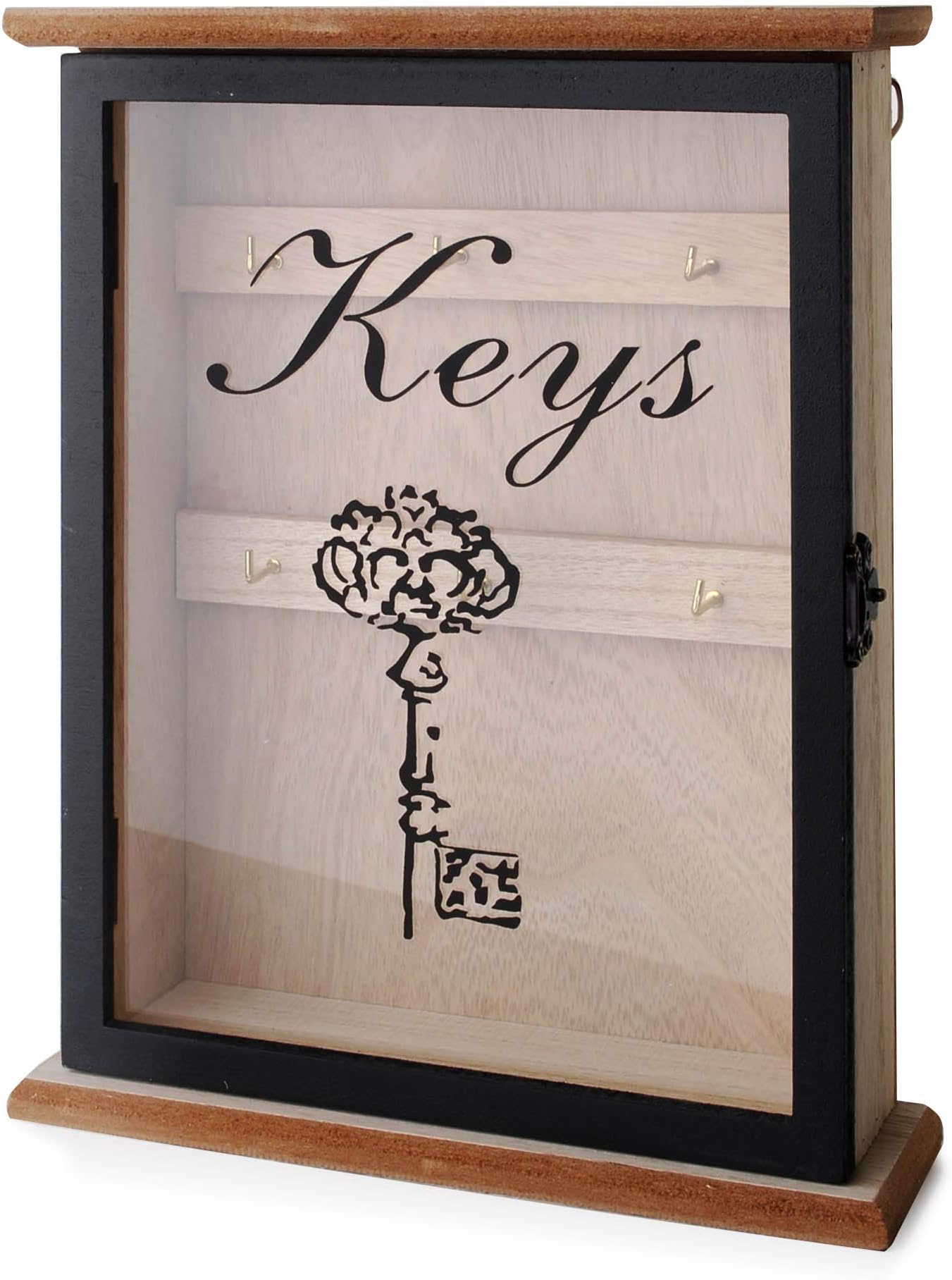 Charming House Design Large Wooden Key Rack Cabinet Cupboard Black Vintage Glass Front Black #2