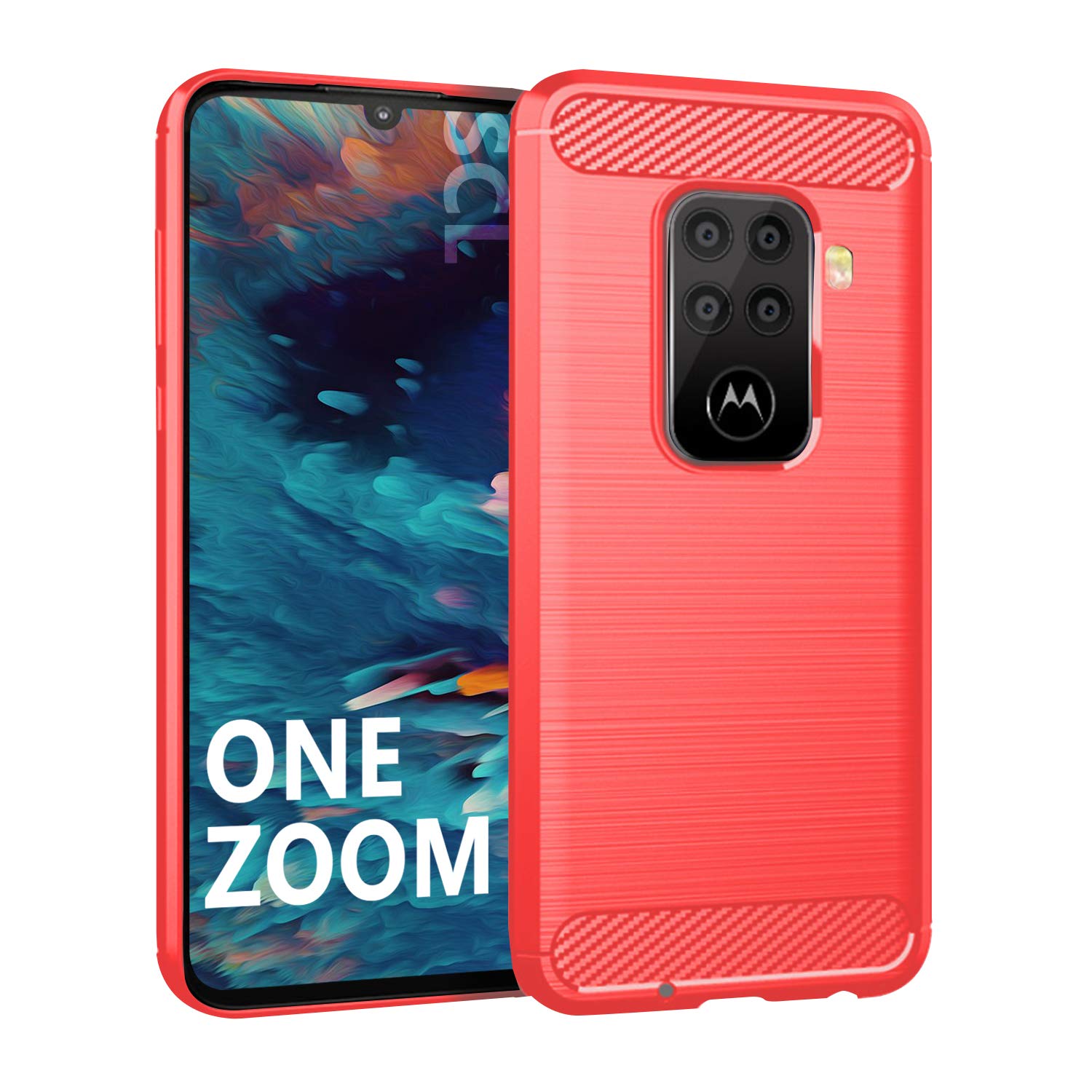 SCL Moto One Zoom Case for Motorola One Zoom, Carbon Fibre Protective Case Exquisite Series with Anti-Scratch and Shock Absorption Technology, Case for Motorola One Zoom - Red