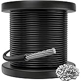 CELYND Black Vinyl Coated Cable - 304 Stainless Steel Wire Rope 1/16 Inch Overmolded to 3/32 Inch for Outdoor Hanging DIY Projects String Lights Trellis Clothesline 100ft