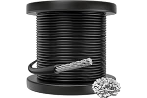 CELYND Black Vinyl Coated Cable - 304 Stainless Steel Wire Rope 1/16 Inch Overmolded to 3/32 Inch for Outdoor Hanging DIY Projects String Lights Trellis Clothesline 100ft
