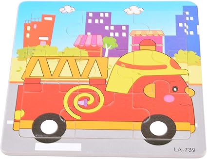 Tiny Souls Wooden Puzzle Red and Yellow Fire Vehicle