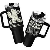 34HD Dadalorian Dad Tumbler 40oz with Handle Lid and Straw, Funny Daddy Galactic Nutrition Facts Gift, Black Stainless Steel Insulated Cup for Men, Space Theme Father’s Day Birthday Present