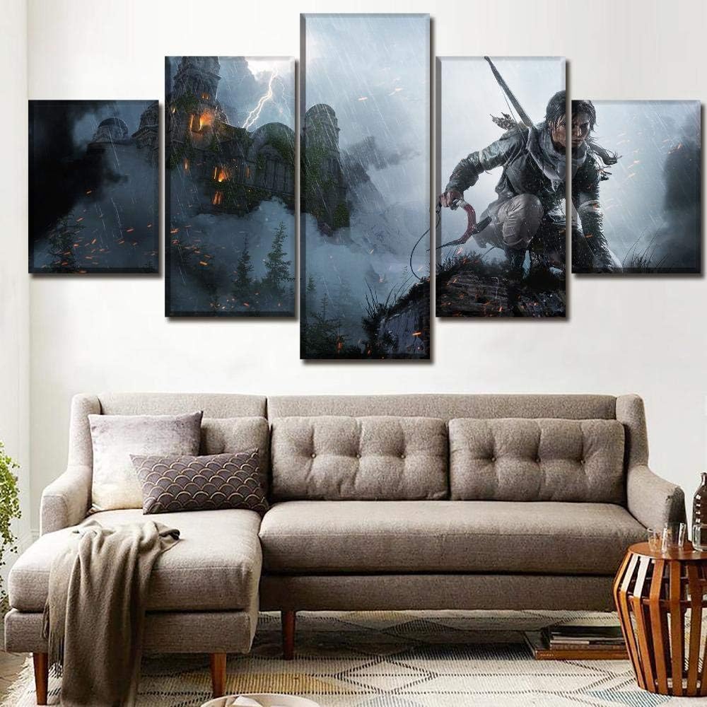 WLHWLH Modular Canvas Print Picture Living Room Home Decor 5 Piece Poster Rise of The Tomb Raider Posters Wall Art