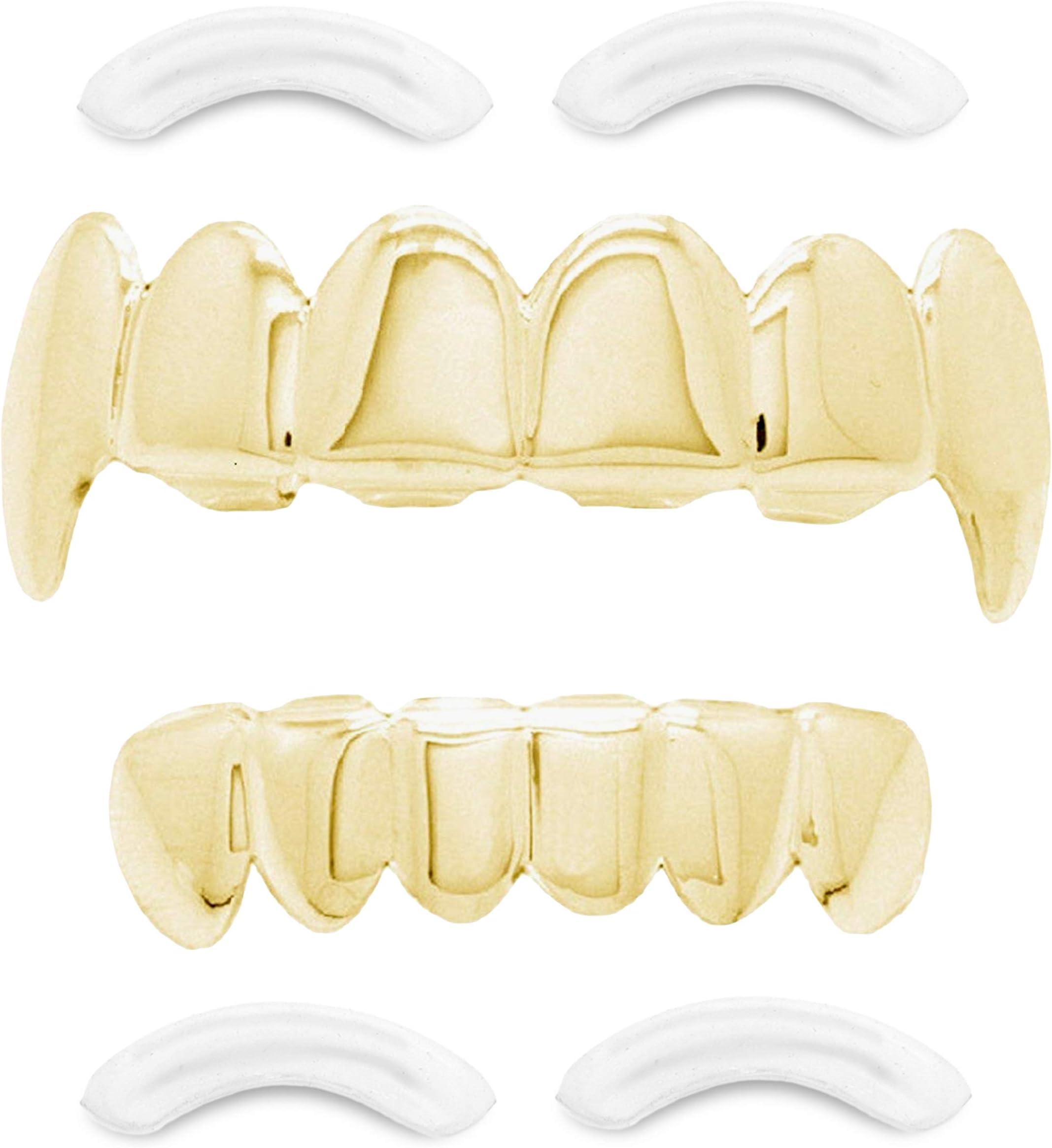 24K Plated Joker Gold Grillz for Mouth Top Bottom Hip Hop Teeth Grills for Teeth Mouth + 2 Extra Molding Bars, Storage Case + Microfiber Cloth