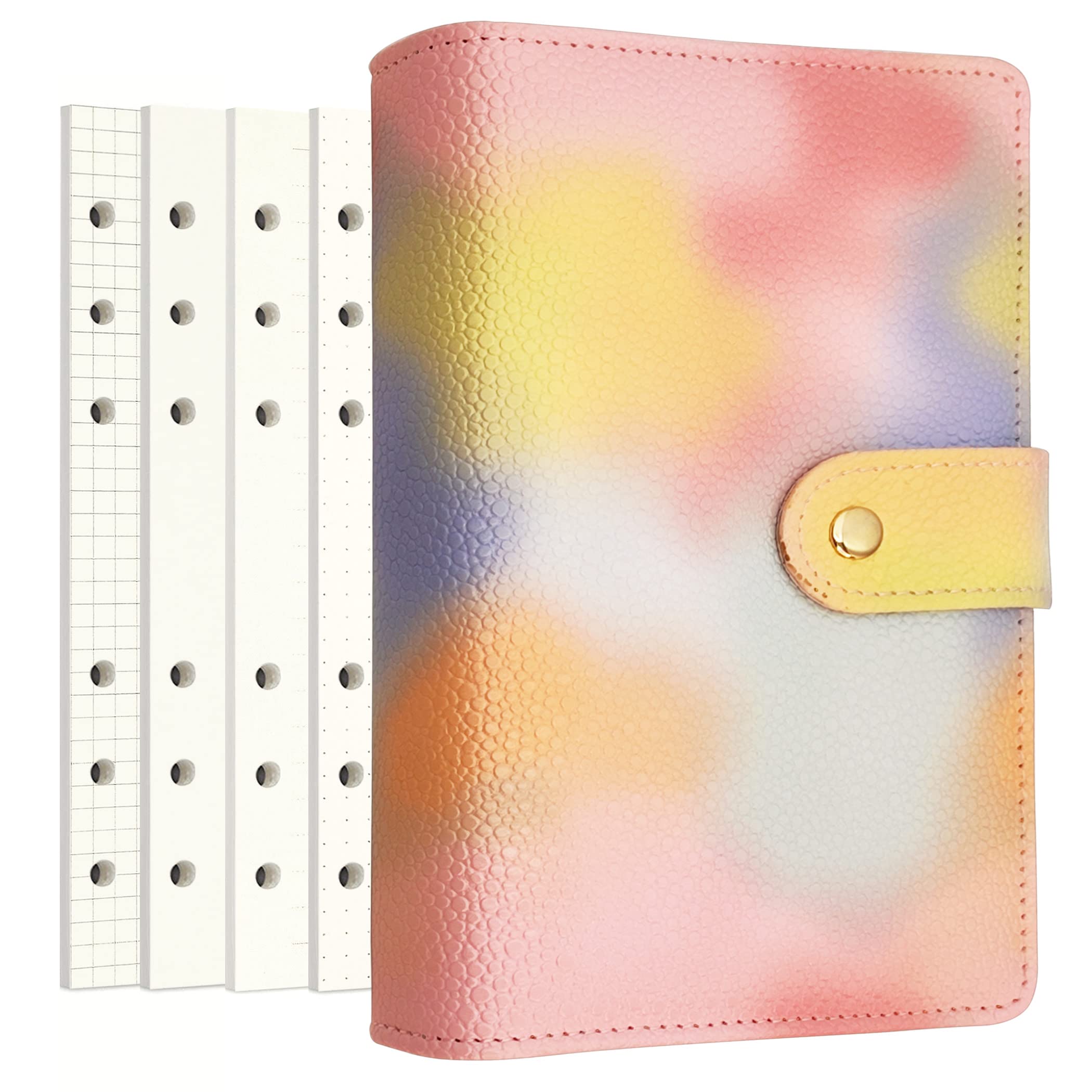Zelten PU Leather Personal Notebook Planner with 80 Pages Loose-Leaf Papers 6 Holes Ring Binder Pen Holder Magnetic Buckle (Pink Dream,A6 Mini)