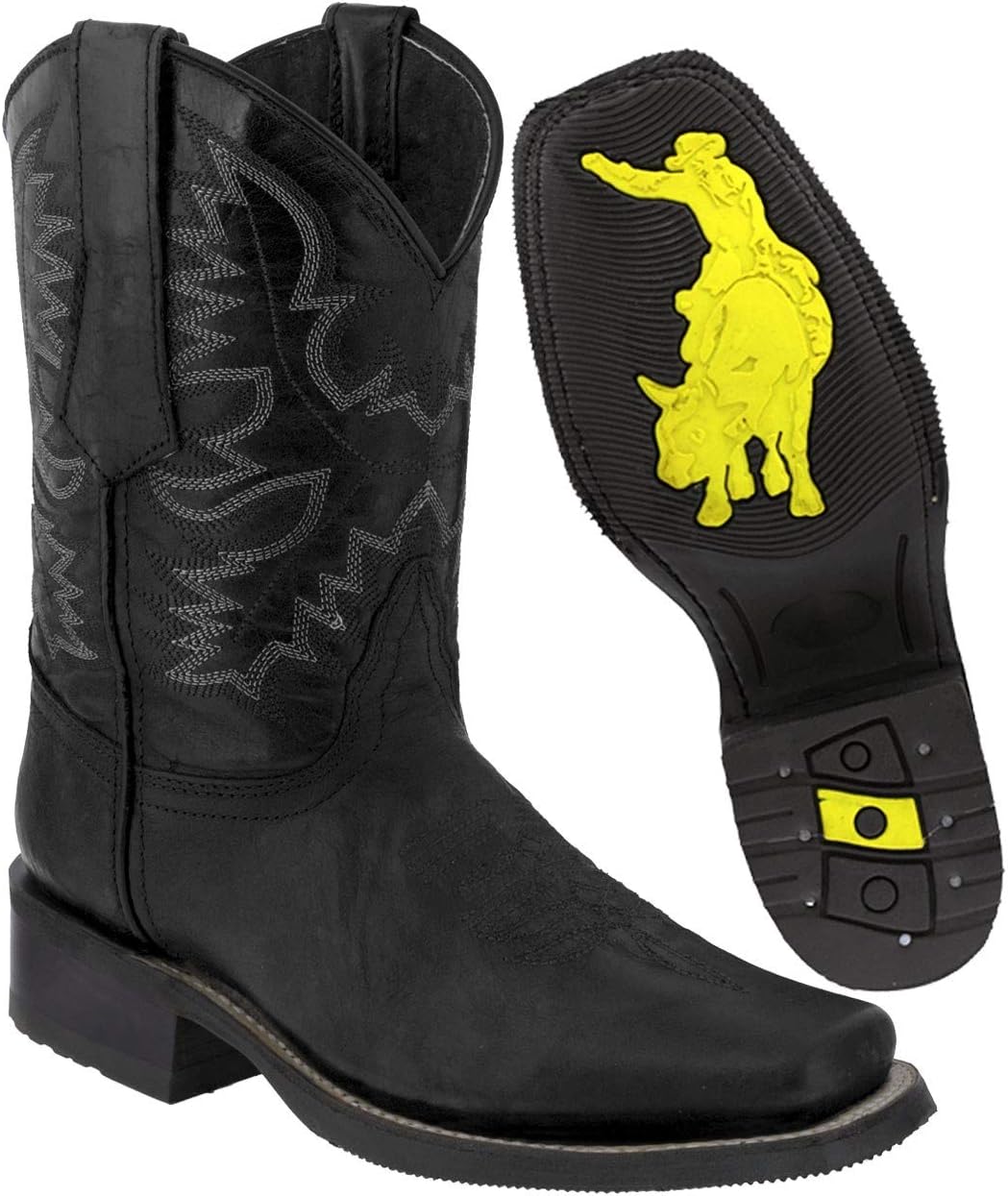 Men's Leather Cowboy Boots Rodeo Work Saddle Style 13.5 E US Black