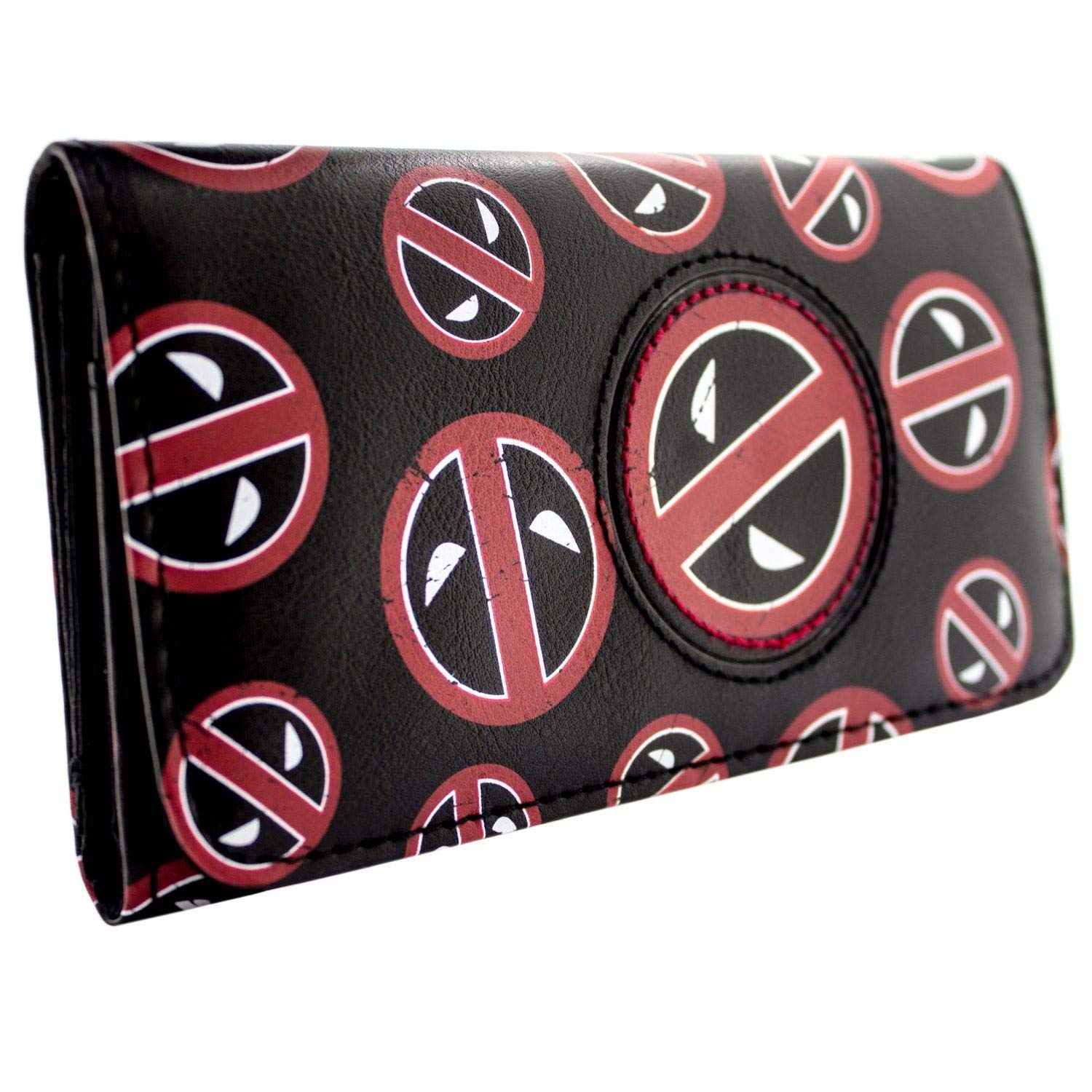 Deadpool MERC with a Mouth! Patchwork Face Badges Purse Tri-Fold Coin Pocket & Card Holder, Black