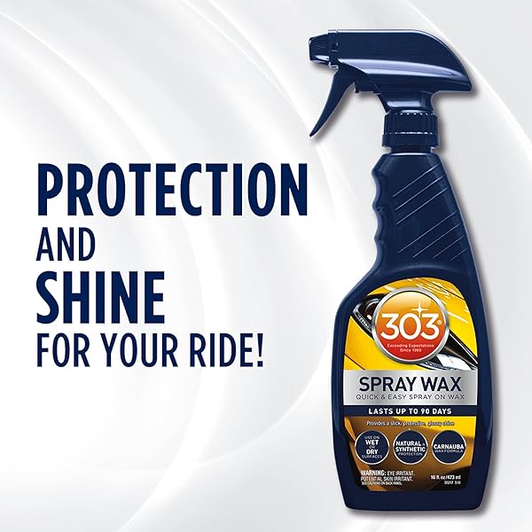 303 SPRAY WAX – QUICK AND EASY SPRAY ON CAR WAX – LASTS UP TO 90 DAYS – USE ON WET OR DRY SURFACES – NATURAL AND SYNTHETIC PROTECTION – CARNAUBA WAX FORMULATION, 16 FL. OZ, BLUE
