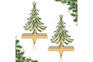 JUSTOTRY 2PC Christmas Stocking Holders for Mantle Glitter Green Xmas Tree Gold Stocking Holder for Fireplace Home Decor Holiday Gifts Christmas Decorations Supplies Non-Skid Durable and Sturdy