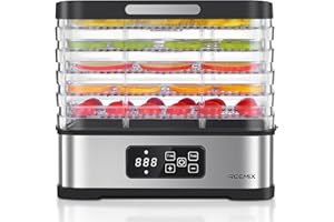 Reemix 5-Tier Compact Food Dehydrator - BPA-Free Trays, Stainless Steel Base, Touch Control LCD Display for Temperature/Time 