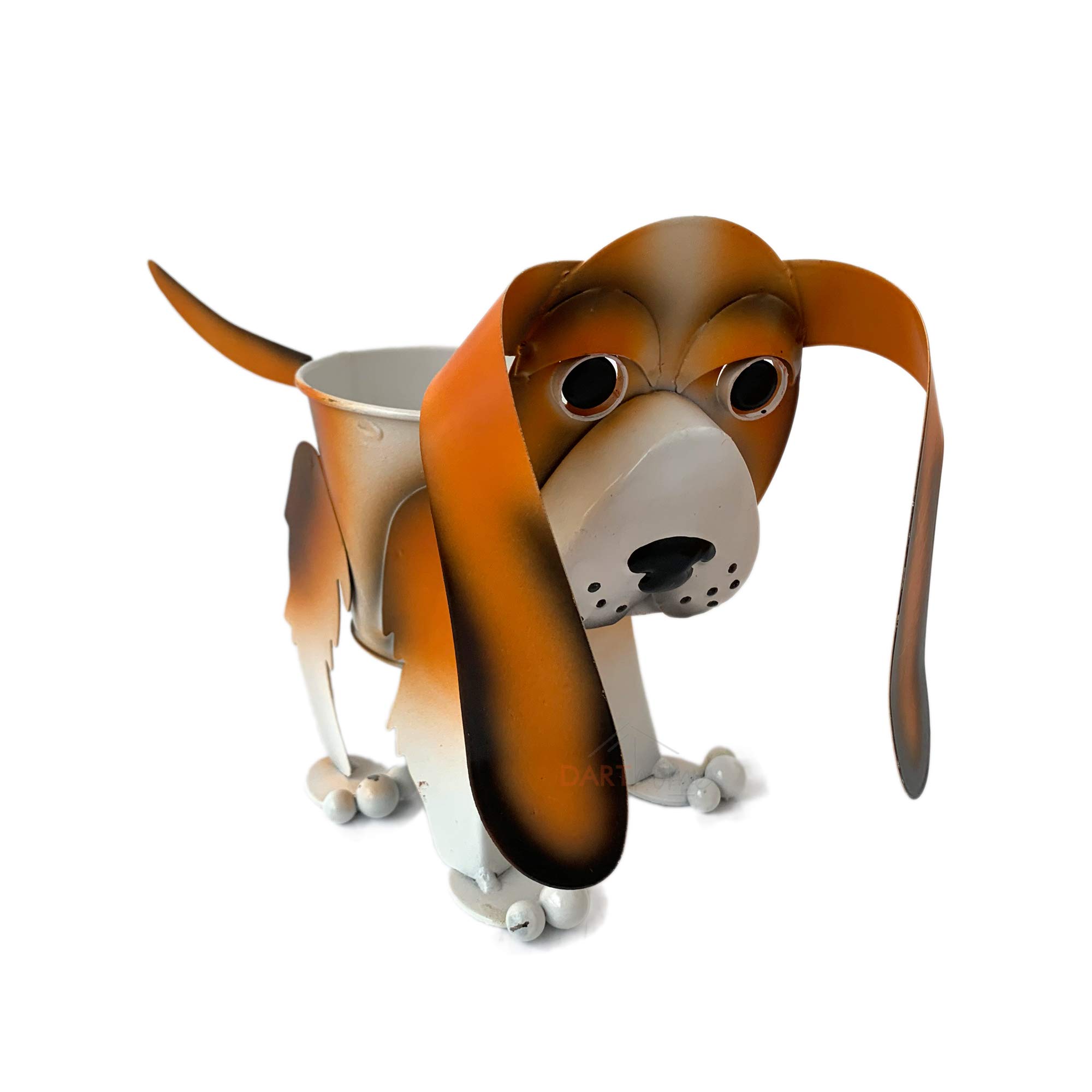 Metal Wobbly Beagle Planter Brown Puppy Dog Home Garden Flower Plant Pot Holder