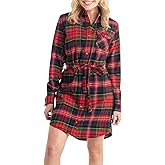 Legendary Whitetails womens Open Spaces Dress, Plaid Flannel Long Sleeve Button Up Tunic With Belt