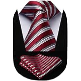 HISDERN Stripe Tie Mens Ties with Pocket Square Set Classic 3.4'' Silk Formal Necktie Handkerchief for Business Wedding