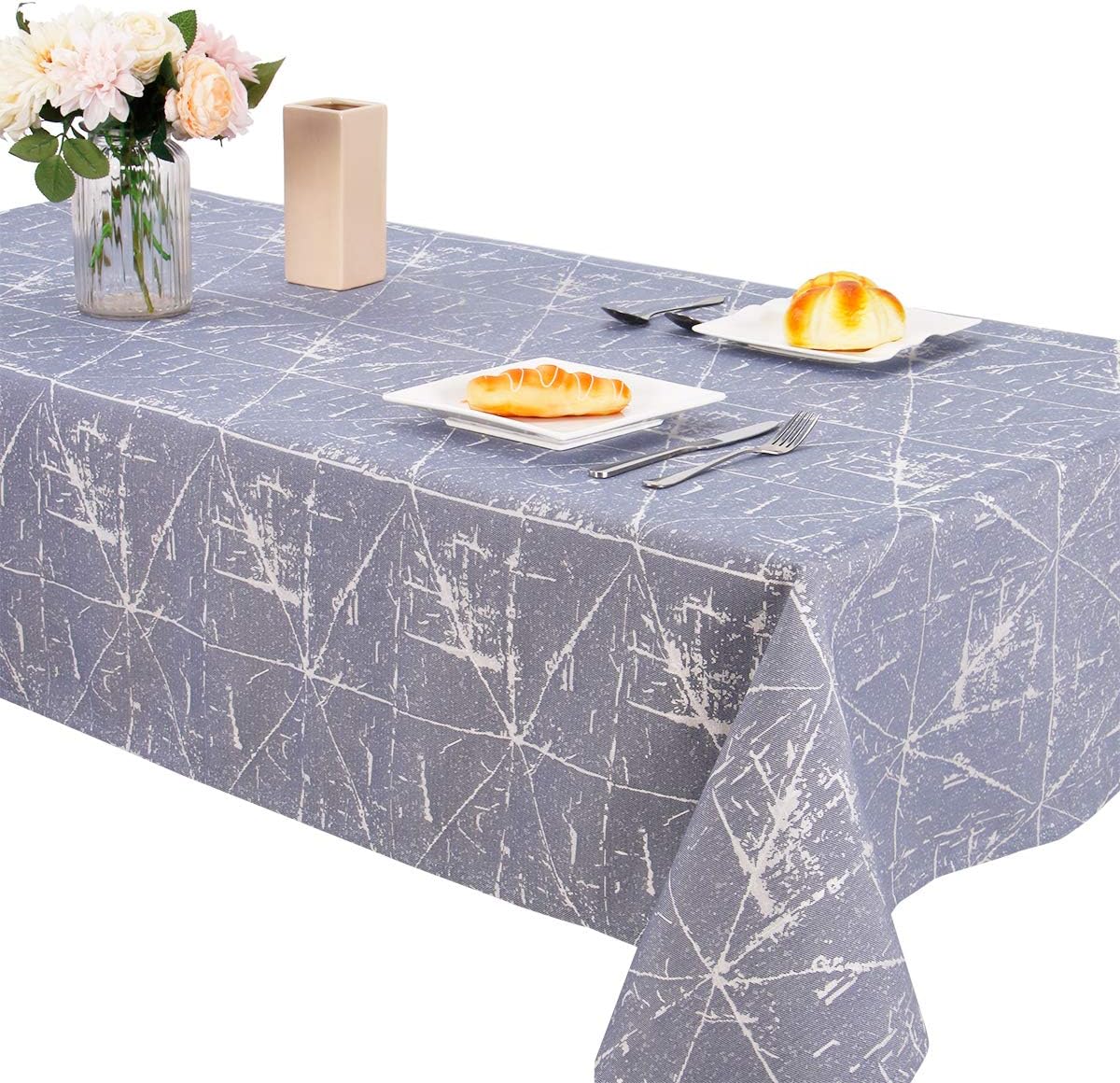 PALADY Nordic Yarn-Dyed Jacquard Triangle Pattern Tablecloth for Rectangle/Oblong Home and Kitchen Table Easy Care Washable Tablecloth Decorative Table Cloth (Chambray Blue, 60" x 120")