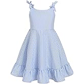 FYMNSI Girls Dresses for Toddler Kids Summer Sleeveless Spaghetti Straps Striped Floral Ruffle Casual Dress Beach Sundress