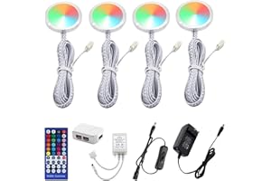 AIBOO RGBW RGB + White Color Changing Christmas Xmas Under Cabinet LED Lights Kit 40-Key IR Remote Puck Lights for Kitchen Co