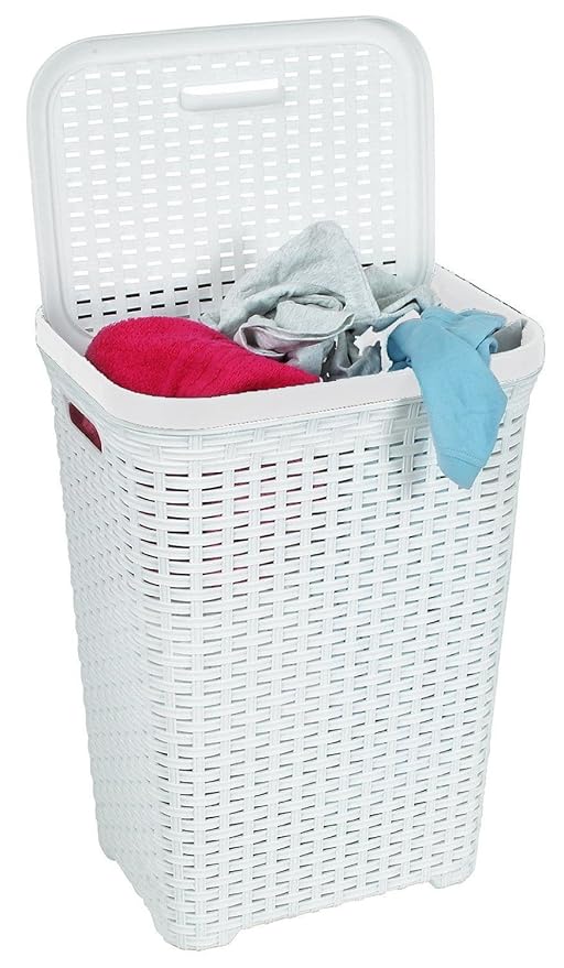 FunkyBuys® Large Rectangular WHITE Faux Rattan Laundry & Washing Basket