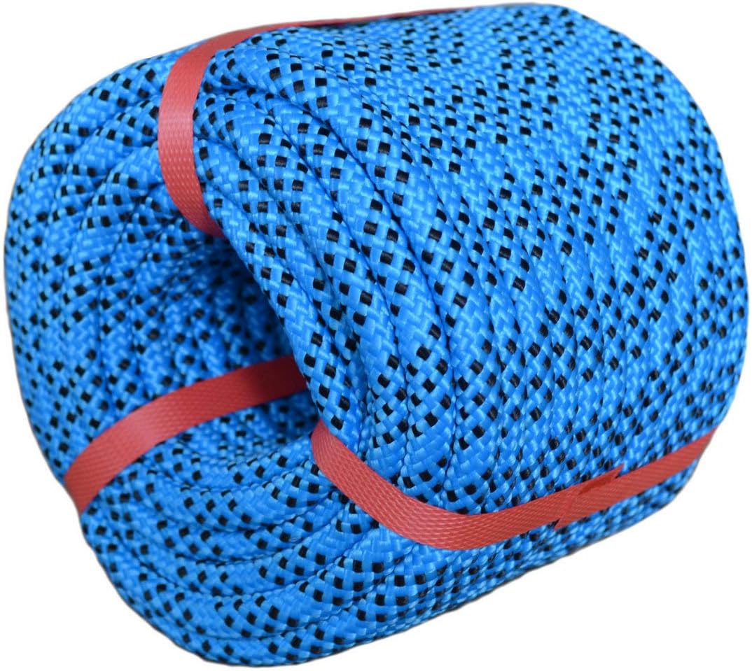 YuzeNet Braid Polyester Arborist Rigging Rope (3/8" X 100') Strong Pulling Rope for Climbing Sailing Camping Swings, Blue/Black