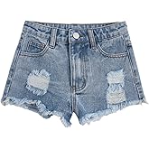 Floerns Girls Ripped Raw Trim Shorts High Waist Straight Leg Denim Shorts