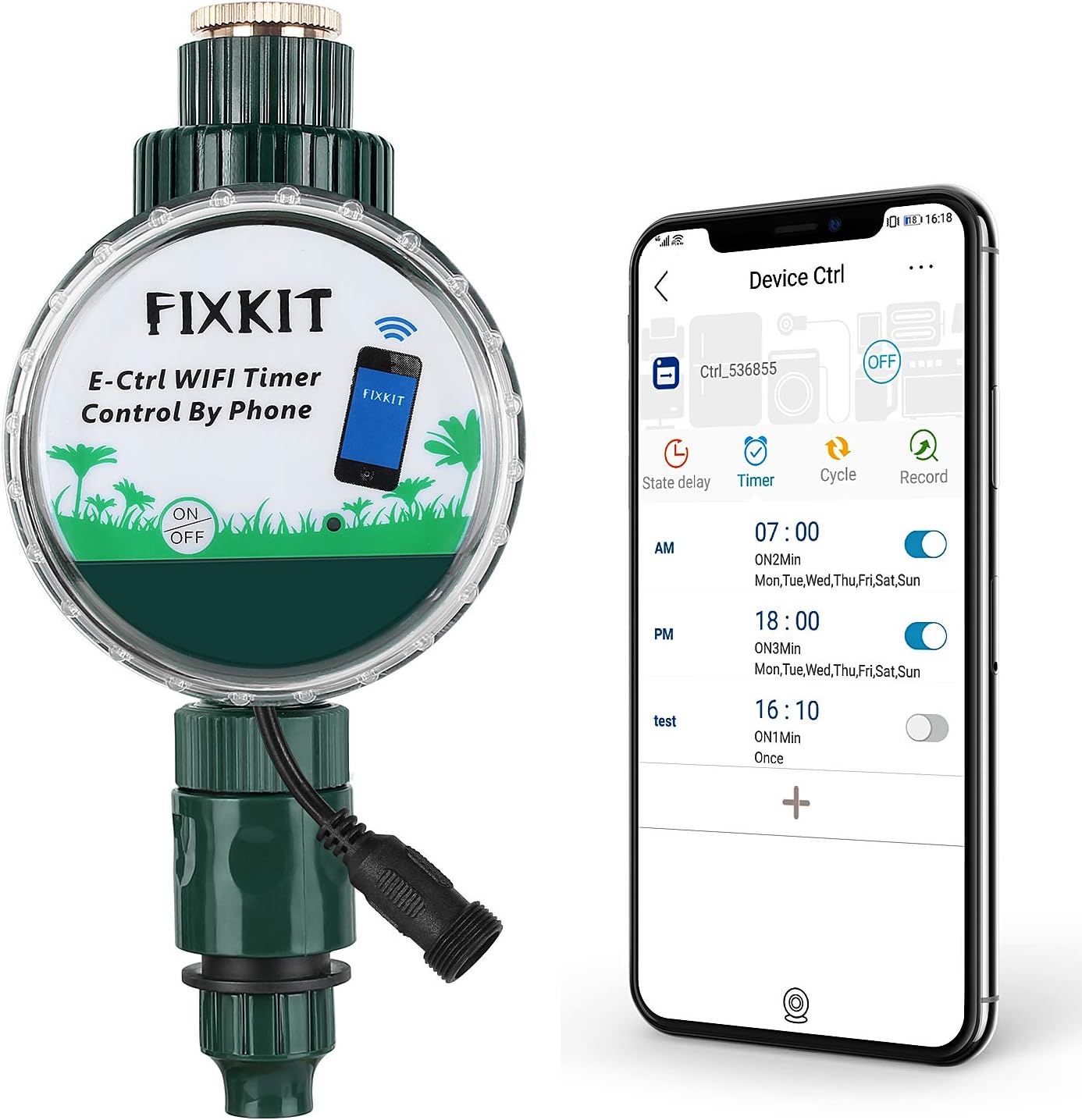 FIXKIT WiFi Reloj de Riego Inteligente con APP, Temporizador de Agua Controlado a Distancia, Riego en Cualquier Momento, Clase Impermeable de IP68, para Flores, Césped y Sistemas de Riego por Goteo